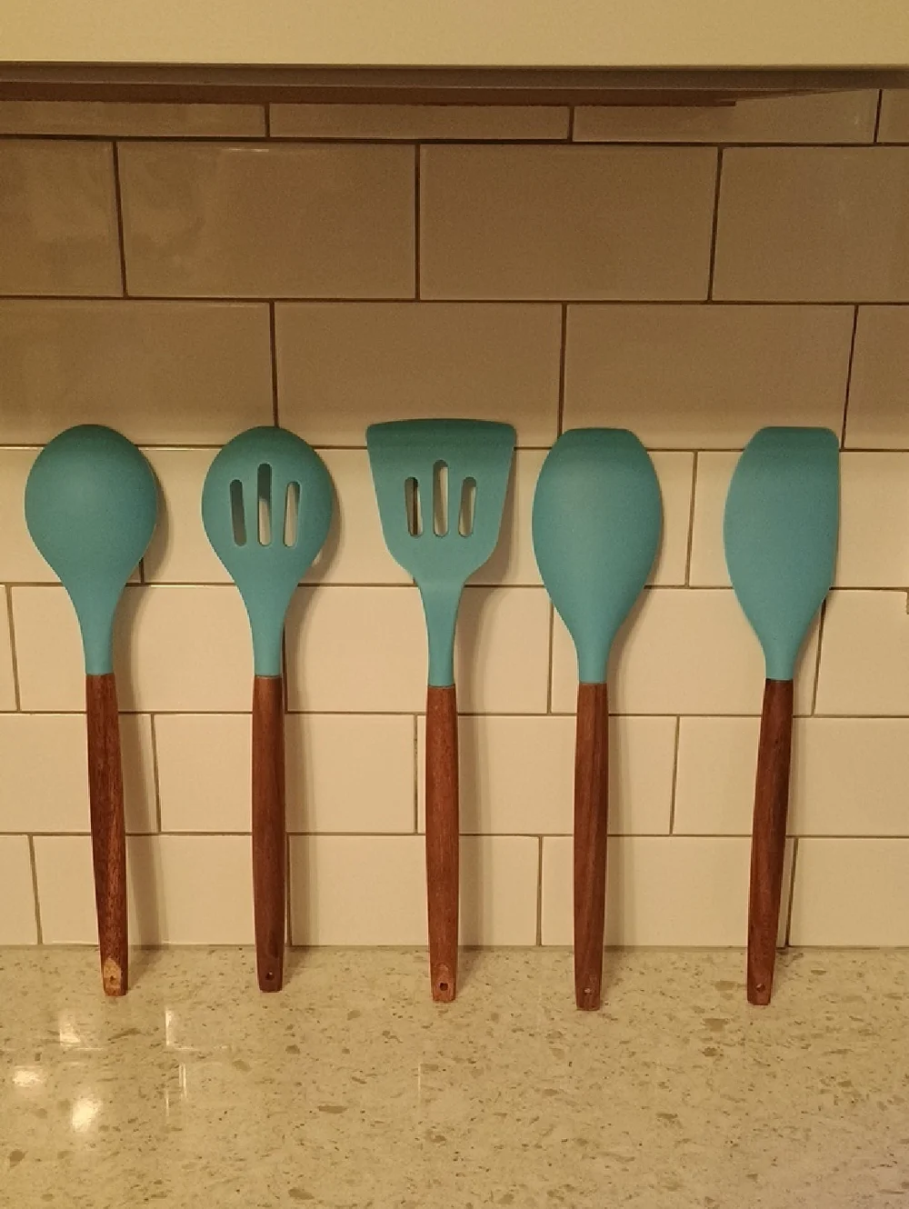Zulay Non-Stick Blue Silicone & Wooden Handle Kitchen Utensil Set - 5 Piece